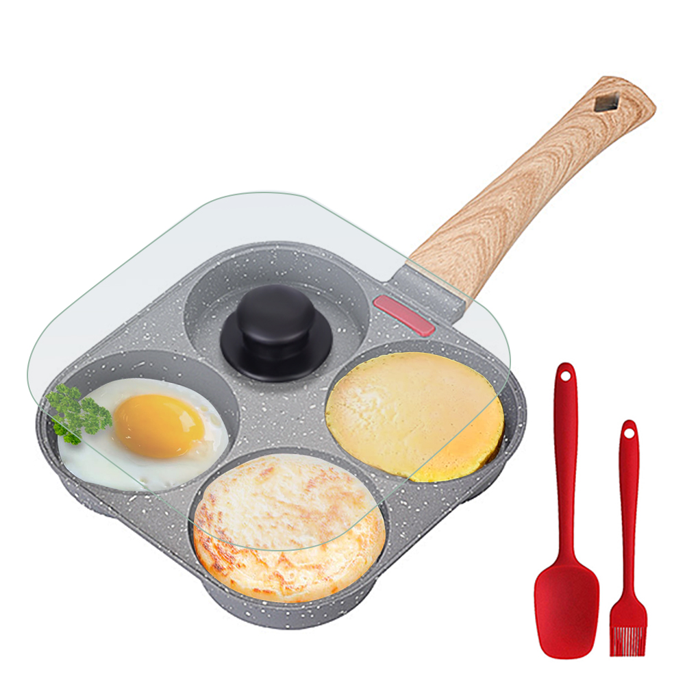 Egg Waffle Pan - Antihaft-4-Eier-Bratpfanne mit Klappdeckel, Aluminium-Pfannkuchen-Eierkocher mit Spatel